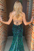 Load image into Gallery viewer, Sparkly Dark Green Mermaid Sequins Long Prom Dress with Slit