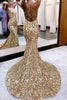 Load image into Gallery viewer, Golden Sequin Sparkly Mermaid Prom Dress