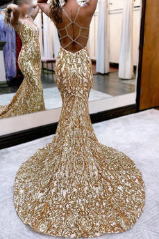 Golden Sequin Sparkly Mermaid Prom Dress