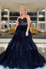 Load image into Gallery viewer, Glitter Fuchsia Tulle Tiered Corset Long Prom Dress with Lace