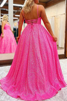 Load image into Gallery viewer, Sparkly Hot Pink Sequins A-Line Long Prom Dress