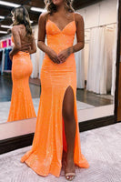 Load image into Gallery viewer, Sparkly Orange Sequins Mermaid Prom Dress