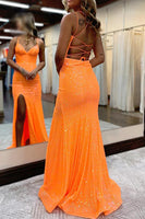 Load image into Gallery viewer, Sparkly Orange Sequins Mermaid Prom Dress