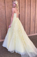 Load image into Gallery viewer, Princess Yellow Spaghetti Straps Prom Dress