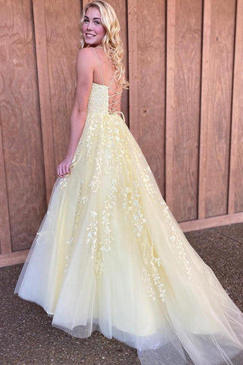 Princess Champagne Spaghetti Straps Prom Dress