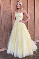 Load image into Gallery viewer, Princess Yellow Spaghetti Straps Prom Dress