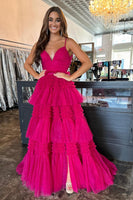 Load image into Gallery viewer, Red Tulle Spaghetti Straps Long Prom Dress