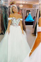 Load image into Gallery viewer, Sparkly White Mirror A-Line Off the Shoulder Long Prom Dress