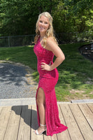 Load image into Gallery viewer, Mermaid One Shoulder Dark Purple Sequins Party Dress