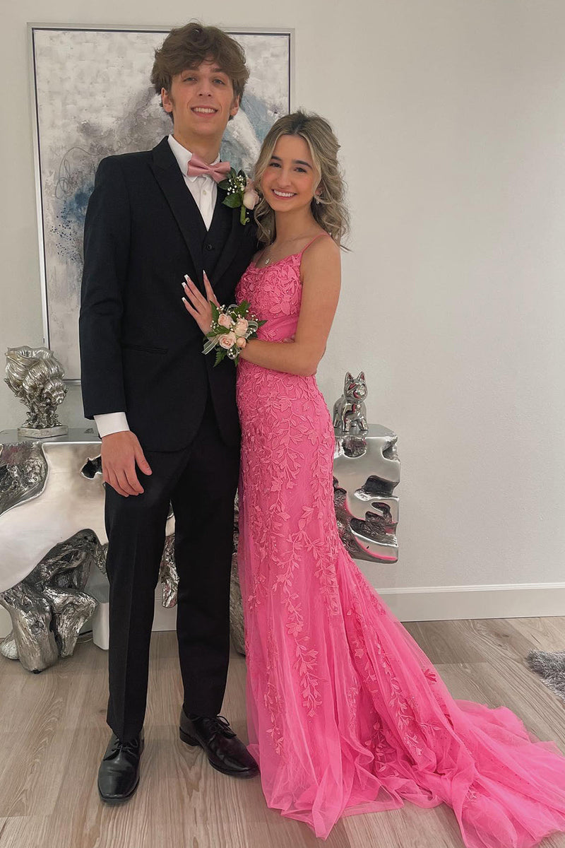 Load image into Gallery viewer, Mint Spaghetti Straps Appliques Mermaid Long Prom Dress