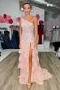 Load image into Gallery viewer, Sparkly Black One Shoulder Tiered Lace Long Prom Dress with Slit