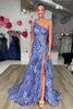 Load image into Gallery viewer, Sparkly Black One Shoulder Tiered Lace Long Prom Dress with Slit