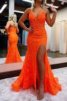 Load image into Gallery viewer, Orange Spaghetti Straps Mermaid Prom Dress