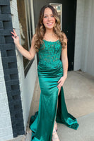 Load image into Gallery viewer, Mermaid Strapless Red Corset Prom Dress with Slit