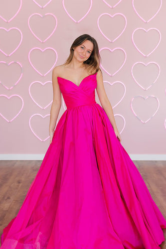 Fuchsia A-Line Sweetheart Sleeveless Satin Long Prom Dress
