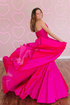 Fuchsia A-Line Sweetheart Sleeveless Satin Long Prom Dress
