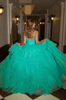 Load image into Gallery viewer, Beige Tulle Tiered Spaghetti Straps Long Prom Dress with Slit