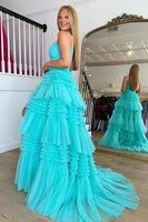 Load image into Gallery viewer, Fuchsia Tulle Spaghetti Straps Long Prom Dress
