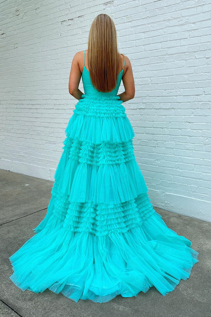 Load image into Gallery viewer, Red Tulle Spaghetti Straps Long Prom Dress