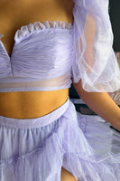 Load image into Gallery viewer, Lilac Two Piece Ruffled A-Line Long Prom Dress with Slit