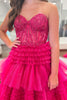 Load image into Gallery viewer, Glitter Fuchsia Tulle Tiered Corset Long Prom Dress with Lace