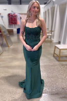 Load image into Gallery viewer, Glitter Royal Blue Beaded Long Mermaid Prom Dress with Appliques