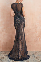 Load image into Gallery viewer, Luxurious Mermaid Sparkly Jewel Neck Champagne Prom Dress with Beading
