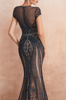 Load image into Gallery viewer, Luxurious Mermaid Sparkly Jewel Neck Champagne Prom Dress with Beading