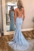 Load image into Gallery viewer, Mint Spaghetti Straps Appliques Mermaid Long Prom Dress