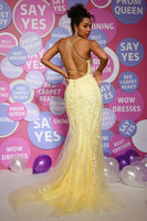 Load image into Gallery viewer, Yellow Mermaid Open Back Prom Dress With Appliques