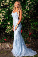 Load image into Gallery viewer, Mermaid Blue Long Prom Dress Backless Evening Dress