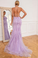 Load image into Gallery viewer, Coral Backless Long Prom Dress with Appliques