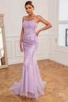 Load image into Gallery viewer, Light Purple Mermaid Long Prom Dress with Appliques