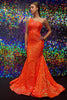 Load image into Gallery viewer, Dark Red One Shoulder Sequined Mermaid Prom Dress