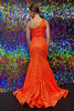 Load image into Gallery viewer, Dark Red One Shoulder Sequined Mermaid Prom Dress