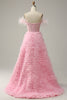 Load image into Gallery viewer, Princess A Line Off the Shoulder Pink Long Prom Dress with Feather