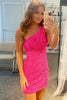 Load image into Gallery viewer, Fuchsia Sequins One Shoulder Homecoming Dress