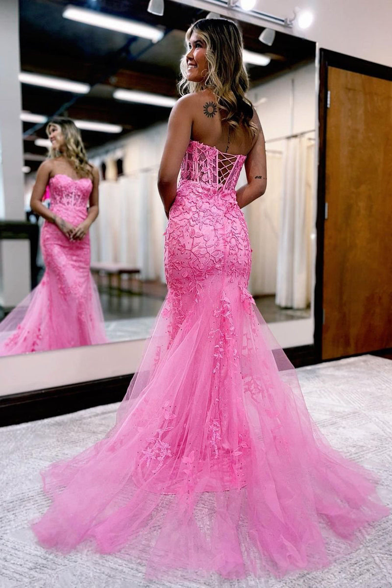 Load image into Gallery viewer, Black Strapless Prom Dress with Appliques