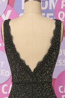 Load image into Gallery viewer, Black Mermaid Beaded Deep V Neck Long Prom Dress with Lace