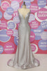 Load image into Gallery viewer, Mermaid Silver Spaghetti Straps Deep V Neck Prom Dress With Criss Cross Back