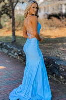 Load image into Gallery viewer, Blue Spaghetti Straps Mermaid Prom Dress