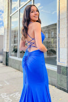 Load image into Gallery viewer, Blue Spaghetti Straps Mermaid Prom Dress