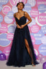 Load image into Gallery viewer, A Line Spaghetti Straps Navy Long Prom Dress with Appliques