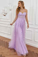Load image into Gallery viewer, Purple Off the Shoulder Long Prom Dress with Appliques