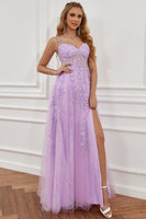 Load image into Gallery viewer, Purple Off the Shoulder Long Prom Dress with Appliques