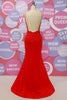 Load image into Gallery viewer, Red Spaghetti Straps V Neck Beaded Backless Prom Dress