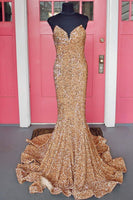 Load image into Gallery viewer, Strapless Sequins Black Mermaid Prom Dress