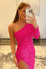 Load image into Gallery viewer, Pink One Shoulder Sequined Prom Dress