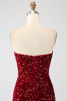 Load image into Gallery viewer, Red Strapless Sequins Long Mermaid Prom Dress With Slit
