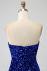 Load image into Gallery viewer, Red Strapless Sequins Long Mermaid Prom Dress With Slit
